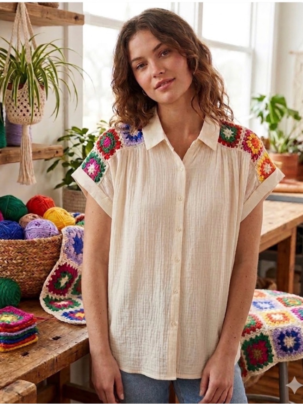 COMO BLACK COLORFUL KNITTED CROCHETED SHORT SLEEVE TOP NEW NWT